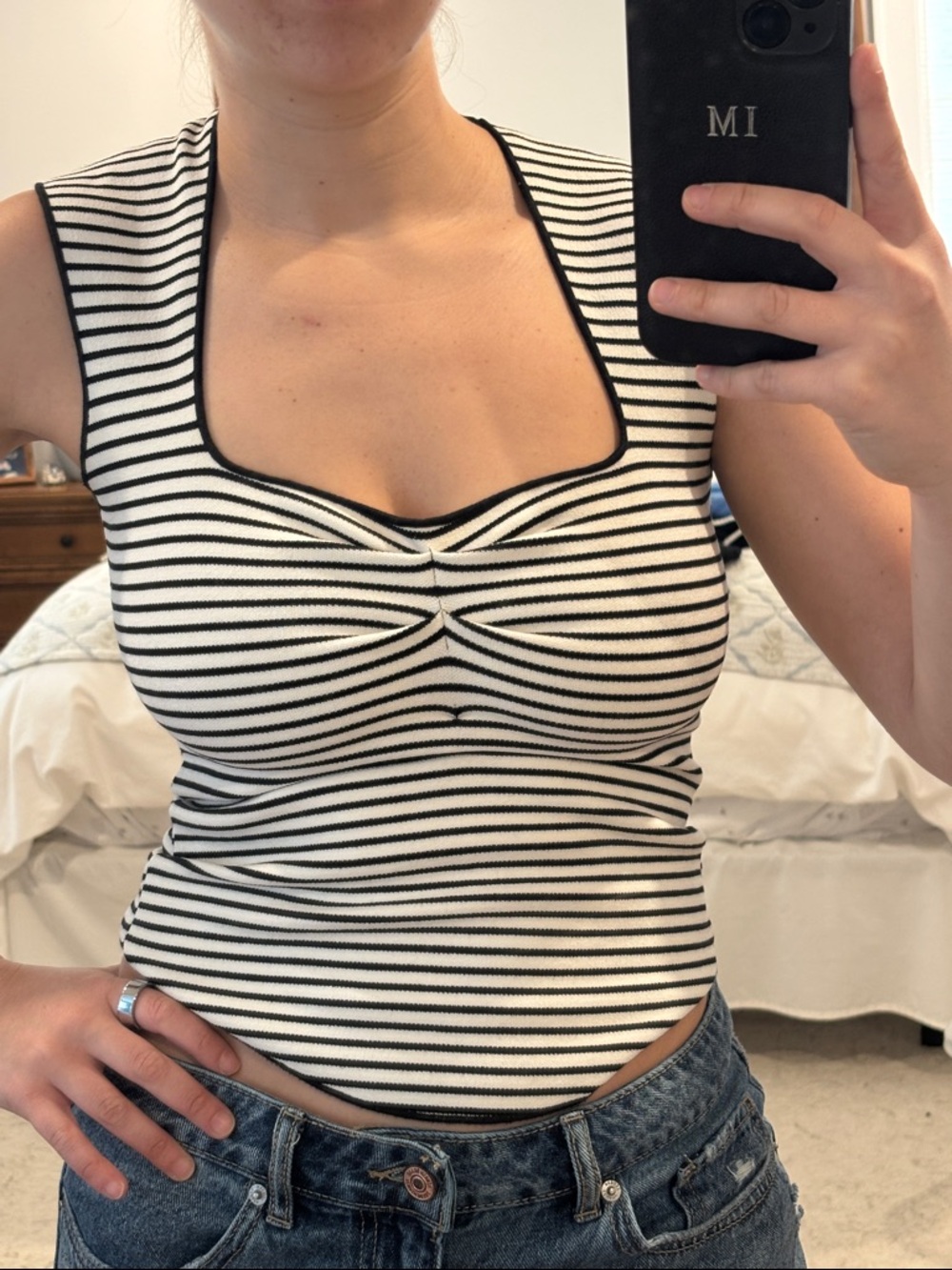 Zara Black & White Striped Square-Neck Tank